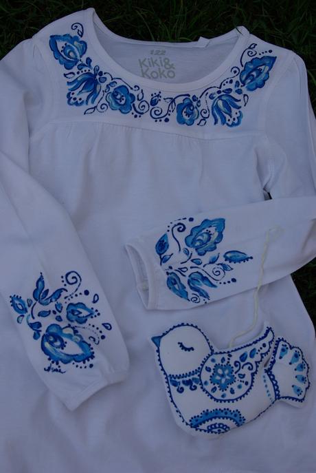 Ručne maľované tričko na štýl modrotlače, 122