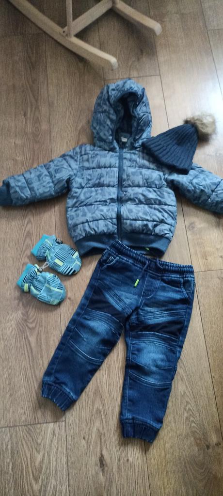 Zimná vetrovka h&m , rifle a čiapka, h&m,92