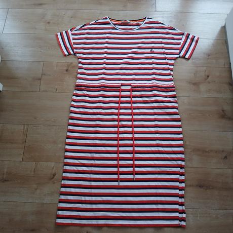 Bielo-červeno-modré pásikavé dlhé bavlnené šaty, tchibo,46