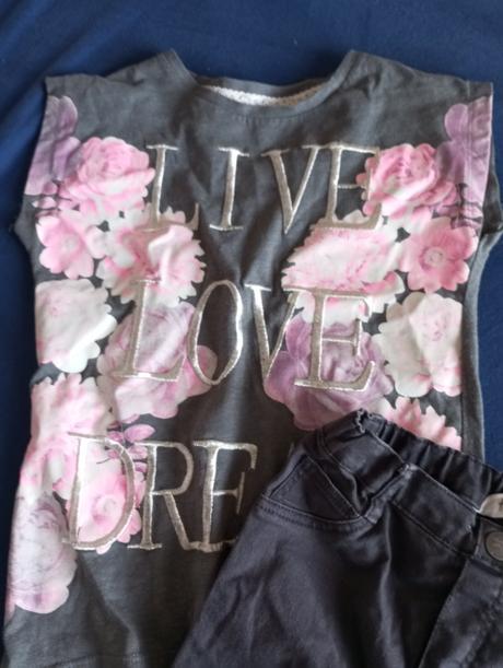 Vyšívané nohavice grátis tricko, h&m,110