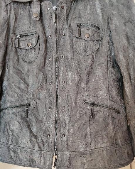 Sivá bunda koženého vzhľadu, m