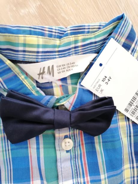 Kraťase, košela, motýlik, h&m,104