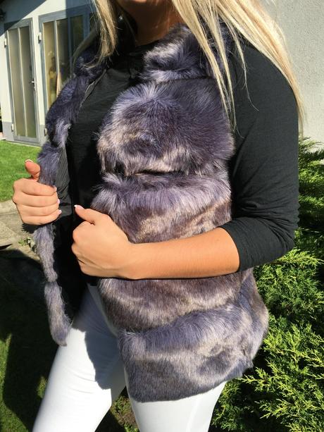 Kožušinová vesta - sivá, l