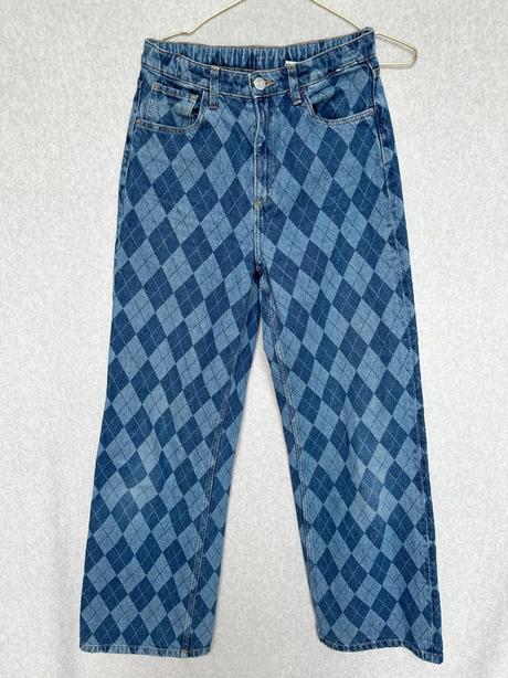 Dievčenské rifle s kosoštvorcovým vzorom, h&m,152