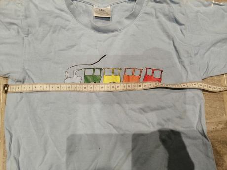 Tričko modré vláčik, v122-128,7-8r.,bavlna, 122