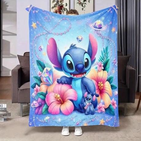 Detská deka 130x150 lilo a stitch v kvetoch,