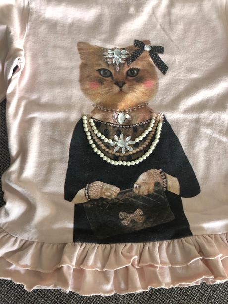 Tričko s macickou, vykladané kamienkami, 7-8 rokov, 128