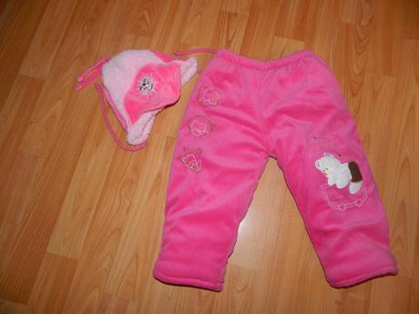 Zateplene nohavice 6-9 mes.+ čiapka, 68