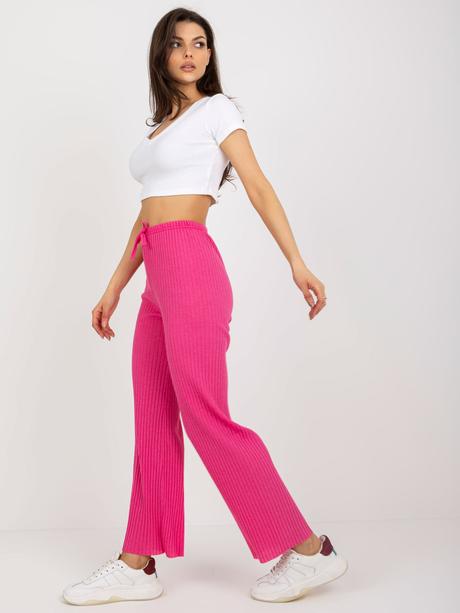 Dámske široké rebrované úpletové nohavice pink, 