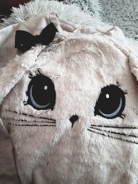 Nádherná huňatá mikinka s mačičkou a uškami, h&m,116