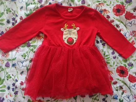 Vianočné červené šaty so sobíkom, 86