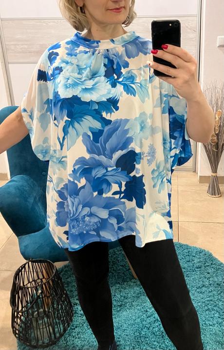 Dámska kvetovaná oversize tunika bielo-modrá (uni), 