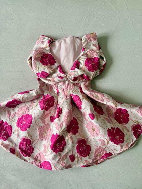 Asos luxe floral jacquard bubble plunge dress in p, xs