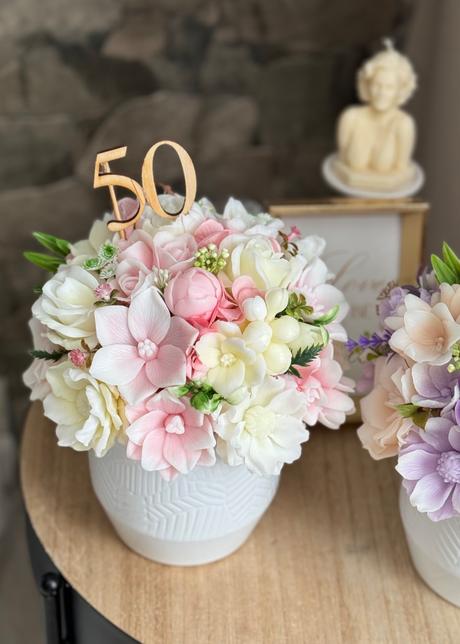 Mydlove voňavé dekoračné kytice.,