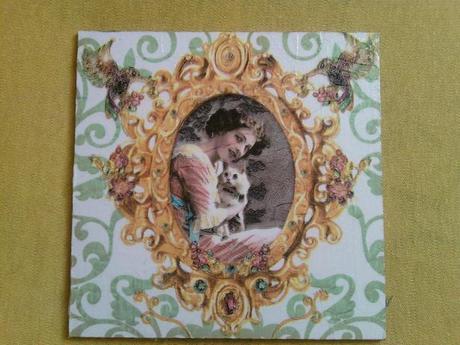 Obrázok vintage žena s mačkou, 