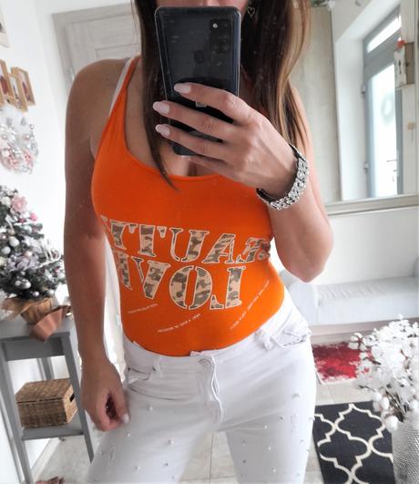 Oranžový predĺžený top-s, s