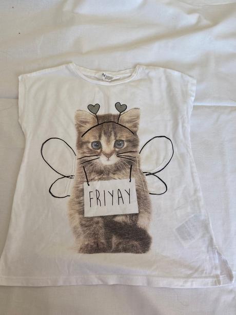 Biele tričko s mačičkou, h&m,116
