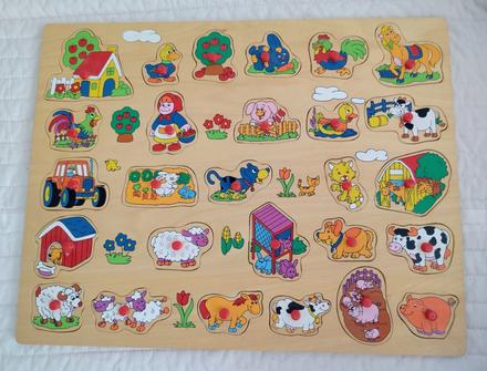 Veľké drevené vkladacie puzzle farma (25 dielikov), 