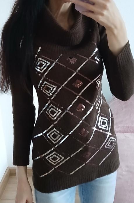 Hnedy sveter s flitrami, m