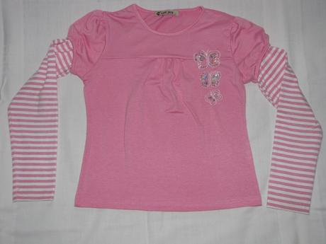 Ružová mikinka s pásikmi na rukávoch, 134