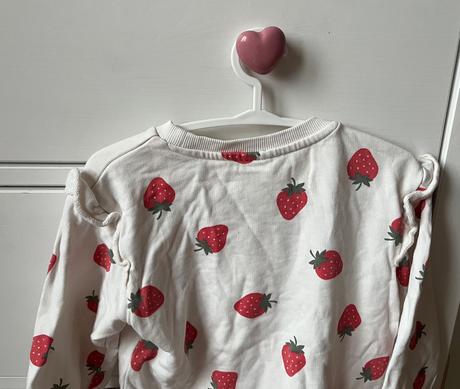 Krémová bavlnená mikina s jahodami, h&m, 98, h&m,98
