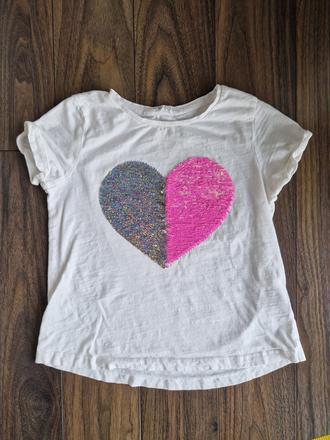 Tričko hm meniace srdiečko 6-8, h&m,128
