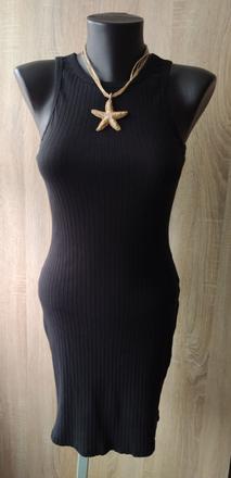 Čierne rebrované bodycon mini šaty, m