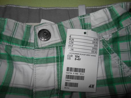 Nenosené kraťasky h&m 104 s visačkami, h&m,104