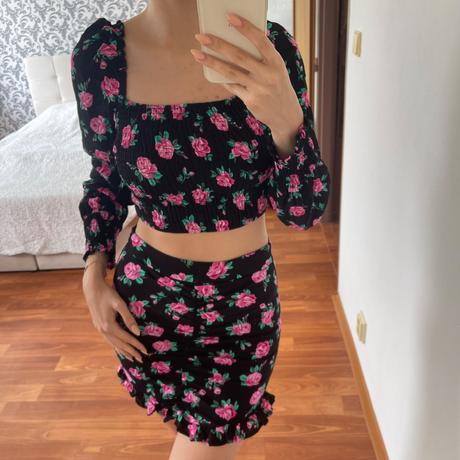 Kvetinový komplet sukne a topu, bershka,s