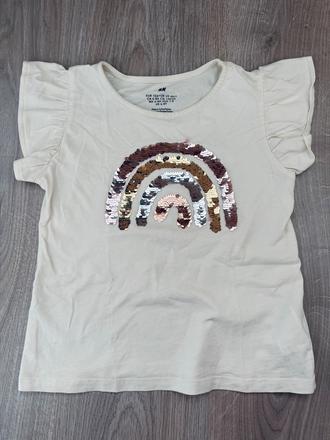 H&m tričko s dúhou a flitrami 122/128, h&m,122