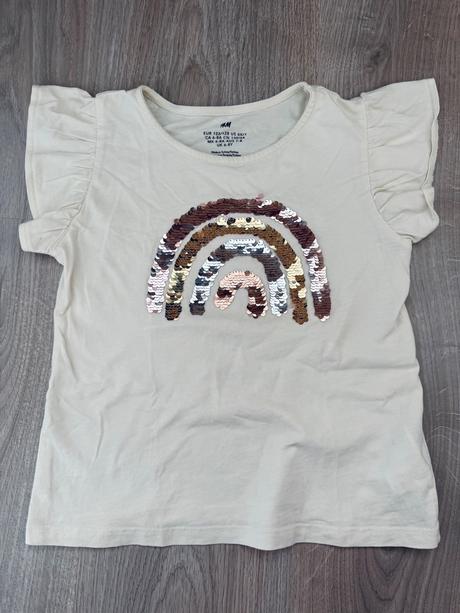 H&m tričko s dúhou a flitrami 122/128, h&m,122