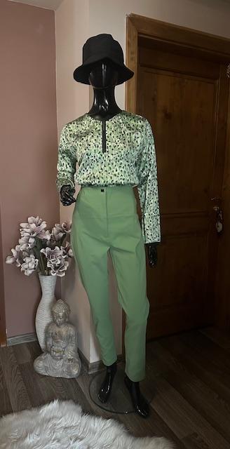 Zelené nohavice so zipsom a vysokým pásom magenta, l / m