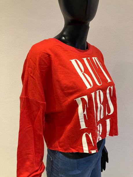 Dámska červená crop mikina s nápisom bershka (s), bershka,s