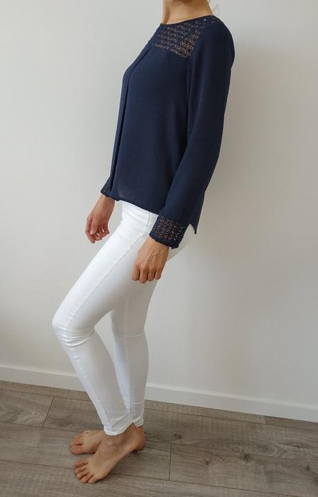 Tmavomodra bluzka s cipkou orsay, vel. 36, orsay,36