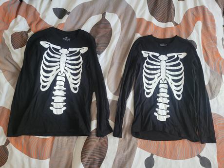 Tričko s dlhým rukávom dvojicky motív kostra, h&m,122