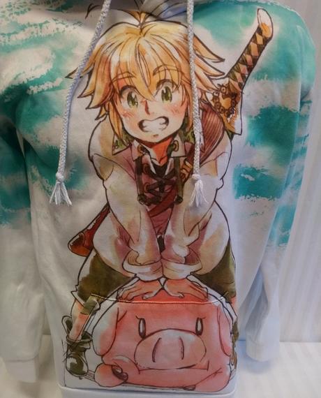 Biela mikina klokanka, farebný motív vpredu vzadu, s