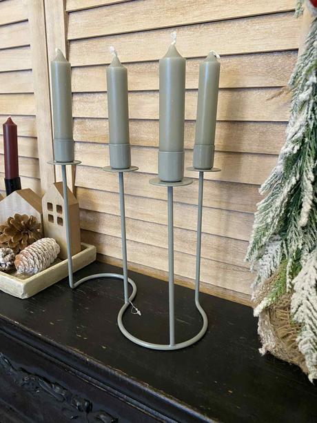 Kovový svietnik na 4 vysoké sviečky - zelenkavý, 