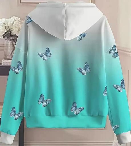 Mikina biela/tyrkysová s motýlikmi, v. xxl/xxxl, xxl