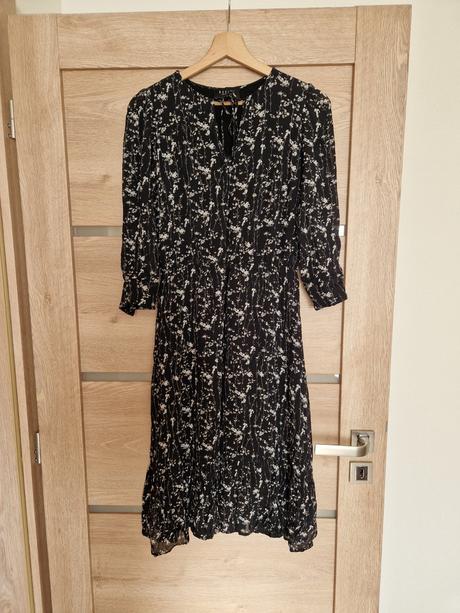 Mohito čierne kvietkované šaty s 3/4 rukávmi veľ.s, mohito,s