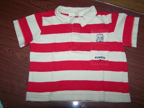 Červeno béžová prúžkovaná polokošeľa, 80