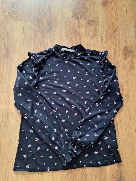 Čierne kvetinkové tričko so stojačikom 158/164, h&m,158