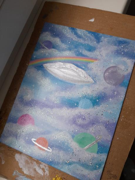 Akryl na platne vesmir, vesmirna lod, ufo, 