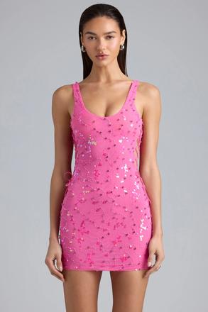 Luxusné oh polly ružové flitrové mini šaty, s