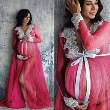 Tehotenské šaty na fotenie modré a ružové, 