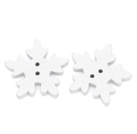 Drevený gombík vločka - biela, 