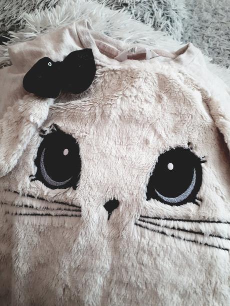 Nádherná huňatá mikinka s mačičkou a uškami, h&m,116