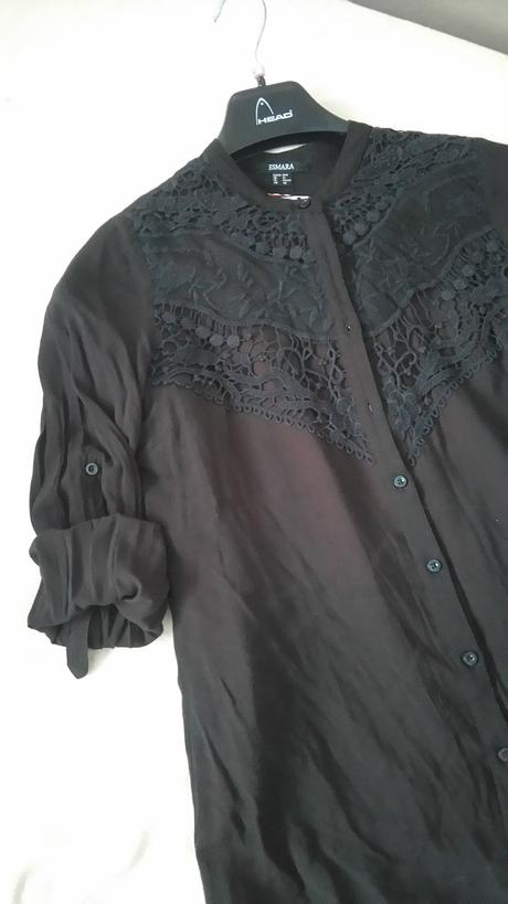 Blúzka s čipkou a hackovanim, roll up rukavik, s p, esmara,38