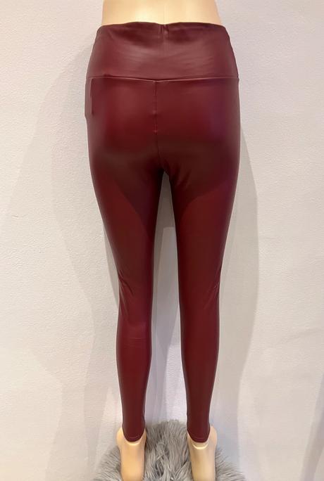 Dámske zateplené koženkové legíny bordové (xl), xl