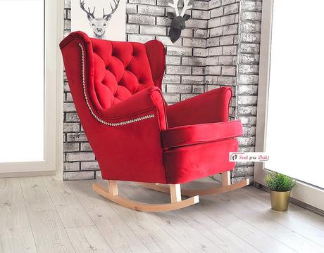 Kreslo velvet red s ozdobou,