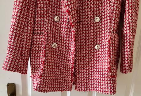 Bielo - červené kárované bavlnené sako zara, xs/34, zara,xs